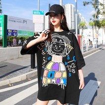 C.ONLIE SHOP여름 수학공식 소녀 프린트 박스형 롱티셔츠 미 원피스 하객룩 하객원피스