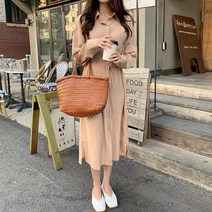 모던 셔츠 스트랩 롱 원피스
