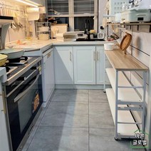 와이드 아일랜드 수납장 렌지대 조리대 화이트 주방 우드 이동식 밥솥 선반, 3단 80X35X80