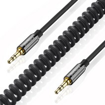 Bochara 스테레오 금도금 탄성 코일 스프링 오디오 Aux 개폐식 케이블 스피커용 수-수 차폐 3.5mm, [01] Elastic Length, [01] Black Cable