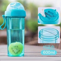 반반 텀블러 2중 휴대용 뚜껑 빨대, 파란색600+컵브러시+빨대브러시