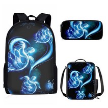 Snilety 3피스 학교 가방 지퍼 둘레 대용량 백팩 노트북 책가방 도시락 가방 및 연필 펜 메이크업 가방 포함 말 깃발 토트 백팩, Sea Turtle Design