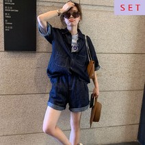 스타일아유 여성 데님 카라넥 롤업 셔츠+5부 반바지 팬츠 세트 [AYA8SE0092]