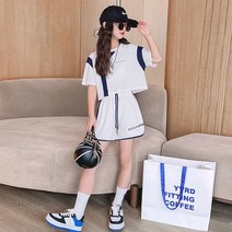 CIUUC 어린이 반팔 정장 외국식 운동복 여름 그물 붉은 중다 어린이 튀긴 거리 반바지 소녀 투피스 조수