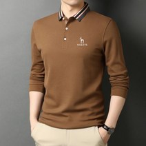 골프 용품 남성 의류 봄 가을 중년 긴 소매 티셔츠 단색 얇은 옷깃 바닥 셔츠 캐주얼 트렌드, 카키색, 특대