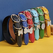 자체제작 아미펫 실루엣 각인 컬러가죽 강아지목줄 & 인식표, 블랙 뼈다귀펜던트