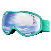 Supertrip 스노우 스키 고글 김 서림 방지 100% 자외선 차단 스노보드 스키 고글, Green Frame/Silver Lens(vlt 12