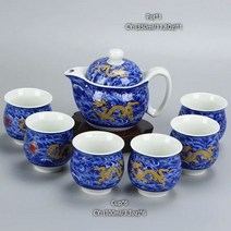휴대용다도 중국 세라믹 차 세트 쿵푸 도자기 찻잔 냄비 세트 드래곤 찻주전자 쿵푸 찻잔 푸어 우롱 다도, Blue Dragon Set