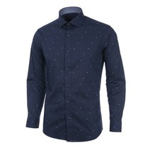 로베르따셔츠 남성용 모달 스판 프린트 슬림핏 네이비 긴소매 셔츠 RL3-453-9