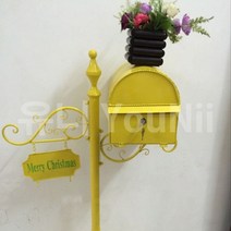 가든 철재 전원주택 스탠드 우체통 인테리어 우편함, 옐로우