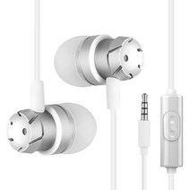 금속 이어폰 귀에 들어가는 터빈 중저음대 마이크 제어 핸드폰 이어폰 컴퓨터 MP3 이어폰, 백색