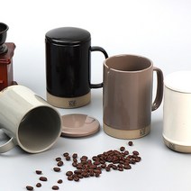 투톤 뚜껑 머그컵 2인세트 도자기 물컵 커피 찻잔 컵세트, 투톤머그2인조블랙