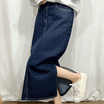 [S-2XL/빅사이즈] 엔비 사이드트임 절개 슬릿 H라인 일자 롱 데님스커트 (2 color)