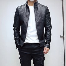 남자 어깨 엠보 바이커 차이나 카라 라이더 가죽 자켓