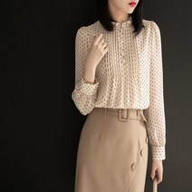 패션고리 여성 레이스 땡땡이 쉬폰 블라우스 B726