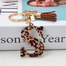 가방 악세사리 악세서리 키링 뱃지 레오파드 수지 열쇠 고리 26 영어 알파벳 술 키 체인 여성 핸드백 장식품 홀더 매력 액세서리 사랑 선물, [19] S