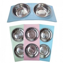 분리형 세척 애견 스텐 2구 더블 블루 식기 밥그릇 치와와 소형견 반려견