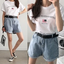 하늘바라기 여성용 USA 성조기 나염 티 반팔 티셔츠