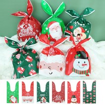 (50장세트) 성탄절 토끼 봉투 보자기 캐릭터 선물 포장 비닐 산타 눈사람 크리스마스 양말 사탕 간식 어린이집 어린이 유치원 단체 행사 구디백 답례품, 성탄절토끼비닐(산타연그린-50장)