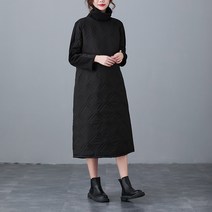 미미앤느 어머니 중장년 날씬해 보이는 체크 터틀넥 원피스