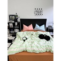 레트로 스트라이프 Mix 이불 커버 세트 더블 퀸 킹 미국식 빈티지 수입 침구 덮개