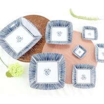 곤색 라인 일식 멜라민 사각반찬접시 6인치 싸고이쁜그릇 주방 행사답례품 홈카페분위기 도자기