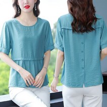 [하나비] 에크히리나 2040 여성 여름 3컬러 라운드넥 무지 심플한 반팔 블라우스
