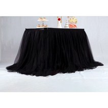 2m 3m 4m 핑크 테이블 스커트 웨딩 파티 투투 튤 식기 천 베이비 샤워 성별 공개 유니콘 생일 홈 데코, 100x79cm-3.3ft, Black