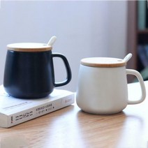 뚜껑있는머그컵 심플 스푼있는 머그컵, 1.원목뚜껑스푼머그컵420ml화이트