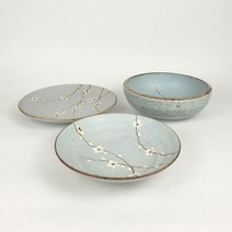 이찌하라 고풍스러운 일본접시 매화 벚꽃 면기 접시, 그린벚꽃, 1개