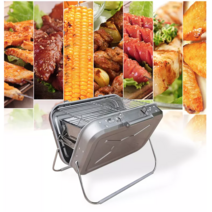 휴대용 접이식 바베큐 그릴 수트케이스 캠핑 아웃도 Suitcase Design Stainless Steel Portable Barbecue Grill Folding Outdoor, 실버