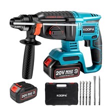 KOOPA TOOL 20V 브러시리스 전기 로터리 해머 충전식 다기능 전기 해머 임팩트 파워 드릴 도구 3000mAh 배터리, 판지 팩, 2x 배터리, 1개