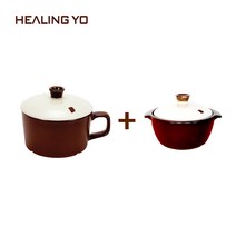 힐링요 친환경 도자기 조리기 2종 세트 전자레인지냄비 전자렌지용기 라면냄비 오븐용기 전골냄비 찌개냄비, 3분매직컵 대 (지름 15.8cm), 미니조리기(지름 14cm), 1세트