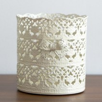 엔틱 아이보리 리본 레이스 화장대 테이블 브러쉬통 펜슬 통 보관함 정리대, L