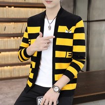 남성 봄가을 굵은 스트라이프 가디건 스웨터 슬림 캐주얼 니트