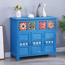 프로방스 앤틱 침실 거실 인테리어 고전 원목 가구 수납장, 전체 복장 + 지중해 블루 3 도어