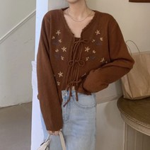 [랜덤플레이] 플라워 자수 봄 니트 가디건