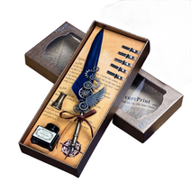 One Leaf Ark 톱니바퀴 만년필 깃털펜 세트, 티베트블루