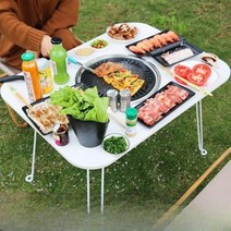 바베큐 숯불구이 높은 테이블 홈 실내 야외 접이식 그릴 가정용 불판테이블, 고급 사각 숯불구이 대형 (그릴 + 후라이팬)