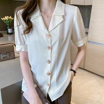 여성 여름 쉬폰 V넥 반팔 블라우스 셔츠 하늘비즈 A31 L736E820
