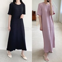 [스위트플러스] 임부복 반팔 링클프리 플리츠 에이라인 롱 원피스