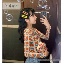플라워블라우스 셀럽 스타일 상의 이너 꽃무늬 송이 T