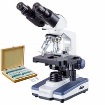 전자현미경 미니 광학 디지털 AmScope 40X-2500X LED Lab 3d 스테이지 쌍안 복합 현미경, 04 with 100 Slides