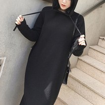 JUXIN 여성니트스웨터롱 후드 롱니트원피스