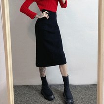 [비위치] 미디 골지 트임 밴딩스커트