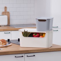 (점보형 1+1) 플라스틱 리빙박스 다용도 수납정리함, 점보_아이보리(중1+1)