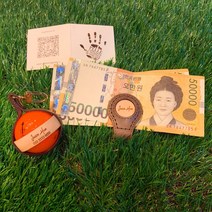 유즘 [각인 골프공포함] 골프공키링&머니클립 세트, 애쉬브라운