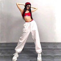방송 댄스복 걸그룹 의상 댄스 조거 팬츠 힙합 카고 무대의상 캔디 컬러 운동복 여성 하이 웨이스트 느슨한 솔리드 하렘 바지 스트리트 캐주얼 스포츠 바지