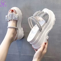 셀럽당 여성용 여름 통굽 스트랩 샌들 인조보석 슬리퍼 6.5CM F00402