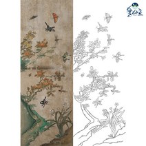 초충도 1 민화 도안 본그림 민화그리기 본 공모전 취미 원데이클래스 컬러링 수업자료 민화본, 고급 닥순지, 중형